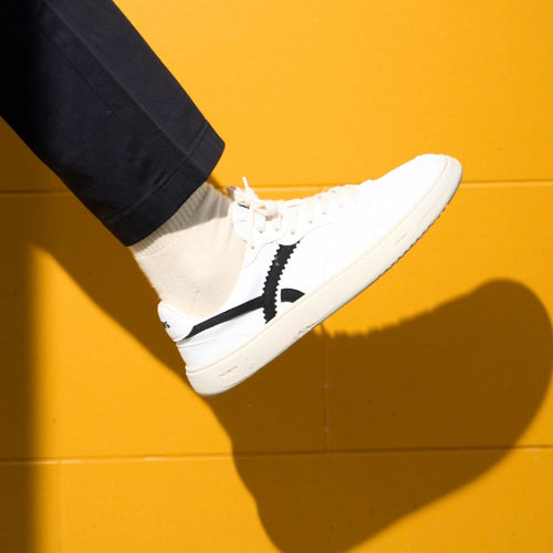 White & Black barefoot sneakers - close