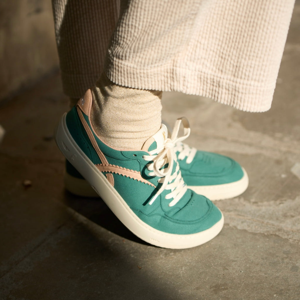 Green barefoot sneakers - close