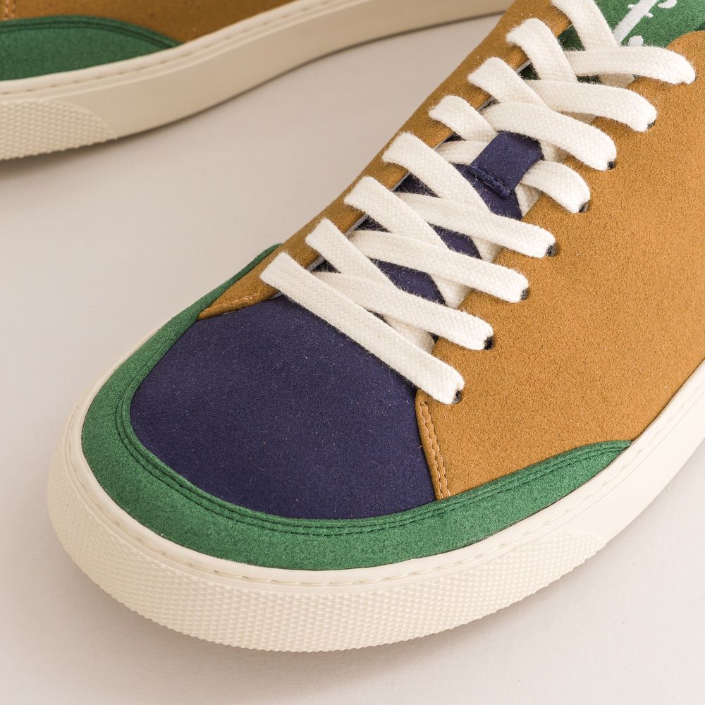 Close-up of a multicolored sneaker with white laces on a light background