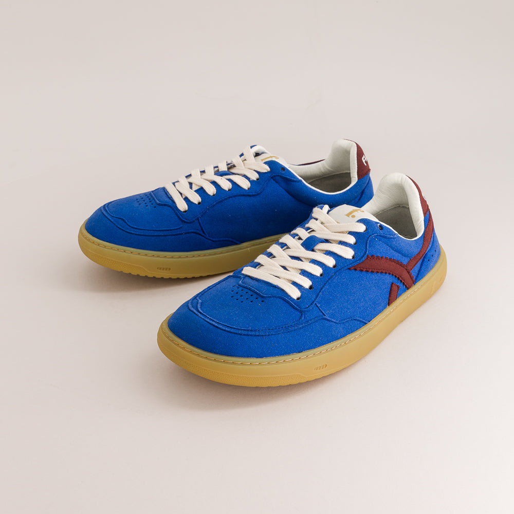 Stylish barefoot sneakers in Caribbean blue and burgundy - front