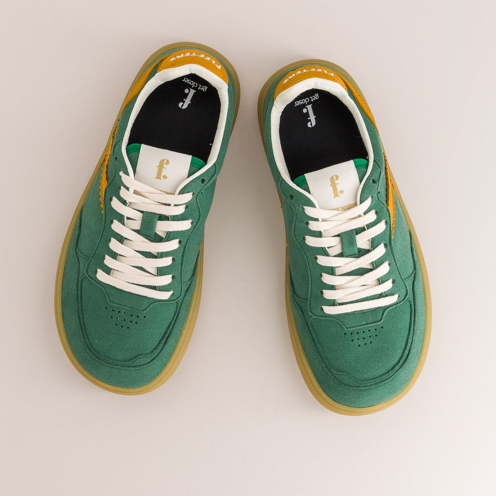 Stylish barefoot sneakers in green and orange vibrant colors - top
