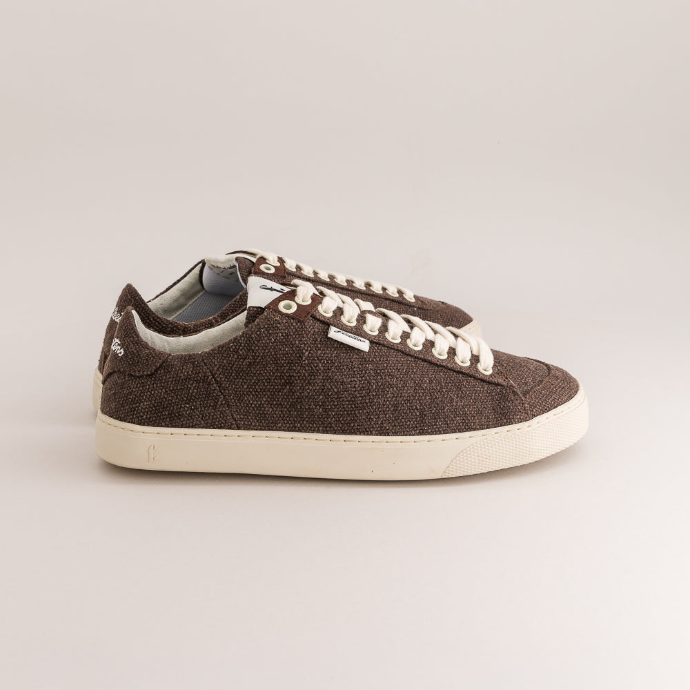Wool barefoot sneakers in chocolate tone - side.